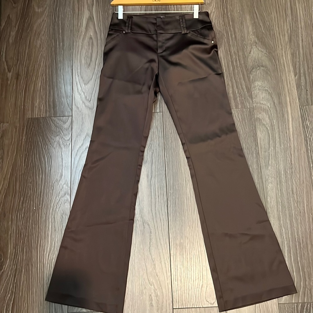 Cache brown satin bootcut tailored dress pants NWT